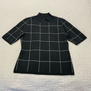 Ann Taylor Mock Neck Sweater Tee Gray White Plaid Womens Medium